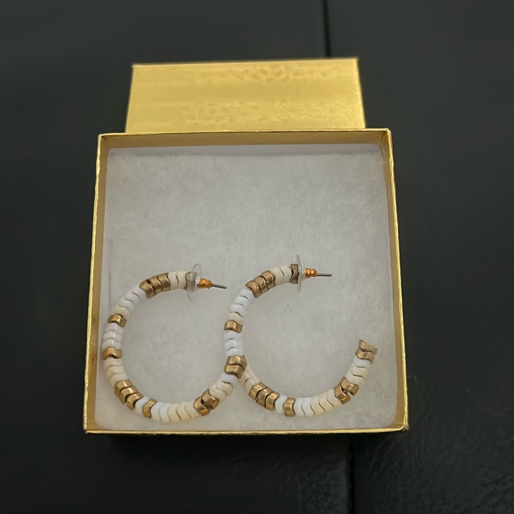 White and Gold Hoop Earrings